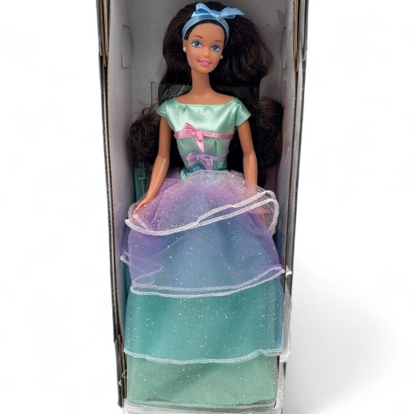 Spring Tea Party Barbie Doll Brunette Hair Blue Eyes NIB - Picture 2 of 10